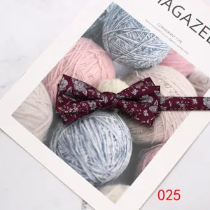 Mens burgundy floral bow tie British style business formal wedding neckwear accessory.
