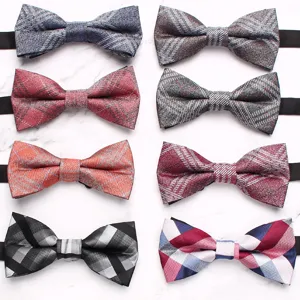 Men Classic Plaid Striped Bow Tie Business Wedding Suit Shirt Accessories Polyester Silk Adjustable Bowtie