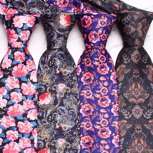 Men's fashion printed necktie set featuring elegant floral and paisley patterns for business.