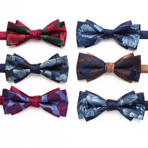 Men's Classic Jacquard Bow Tie Vintage Floral Double Layer Wedding Business Party Neckwear Fashion Suit Tuxedo Bowtie