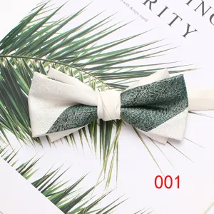 Men's stylish double-layer bow tie with chic green herringbone patchwork design for weddings.