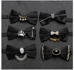 Set di farfalline uomo nere con strass e perle per matrimonio sposo abito elegante
