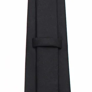Detail view of a black tie fabric and loop structure showing premium texture and neat stitching.