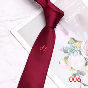 Burgundy wedding tie for men 7cm polyester silk groom groomsmen necktie with heart double happiness.