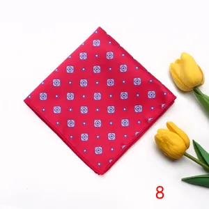 Classic red pocket square with elegant geometric medallion pattern for men suits formal wear.
