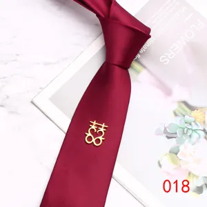 Men burgundy necktie 7cm wedding silk tie with double happiness pin groom formal neckwear