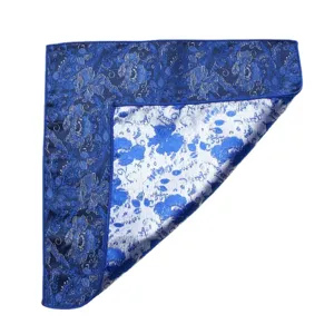 Men's blue floral silk pocket square suit handkerchief wedding business party accessory
