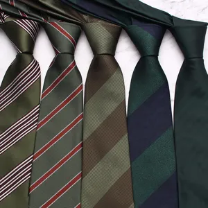 Classic green striped neckties for men, stylish business retro polyester silk neckwear set.