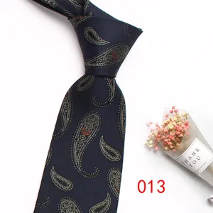 Classic dark blue paisley silk tie for men, 8cm wide business formal jacquard necktie.