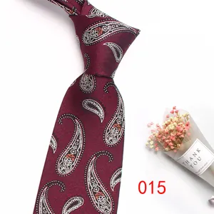 Burgundy paisley men tie 8cm width polyester jacquard business formal necktie accessory
