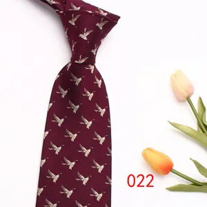 Burgundy wine red men tie featuring elegant duck pattern, stylish formal business necktie.