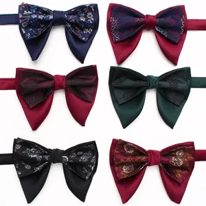 Men's double-layer retro bow tie set, vintage floral patterned suit accessories for formal banquets.
