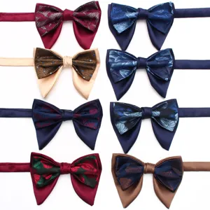 Men Vintage Double Layer Bow Tie Business Formal Suit Neckwear Geometric Print Silk-like Polyester Adjustable Bowtie Party Gift