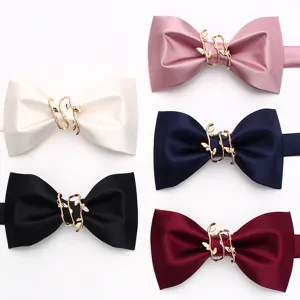 Farfallina Tinta Unita Casual da Uomo Moda Farfallina in Raso con Decorazione Foglia di Metallo Affari Matrimonio Accessorio