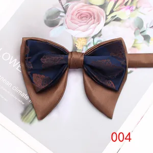 Stylish men's double layer bow tie retro brown blue floral print suit banquet accessory