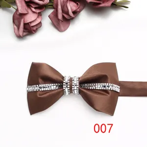 Farfalla marrone in raso con strass per uomo matrimonio sposo accessorio formale dettaglio vista