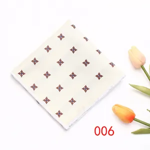 Men's business pocket square white handkerchief with vintage brown geometric pattern for suit