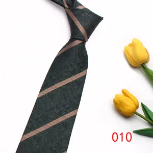 Men's British style casual green stripe paisley necktie, classic 8cm width formal business tie.