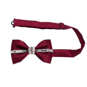 Papillon borgogna con strass per uomo, elegante papillon da sposa in cristallo con cinturino regolabile.