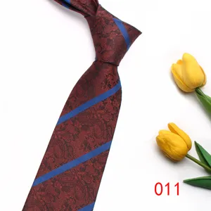 Classic men paisley necktie with blue diagonal stripes, stylish business formal silk feel tie.