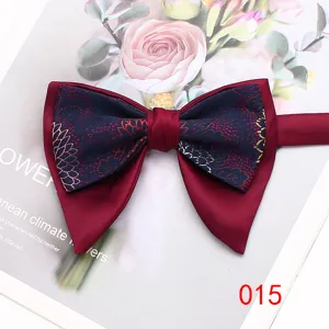 Men vintage double layer bow tie burgundy floral contrast elegant suit party accessory