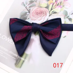 Men's double layer bow tie retro dark blue with red textured pattern business party accessory