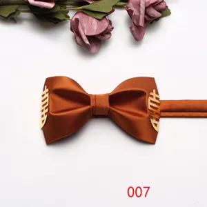 Orange satin bow tie with gold double happiness symbol for wedding groom and formal suit wear