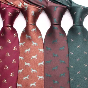 Cravate Décontractée pour Hommes en Soie de Polyester Motif Animal Cheval Affaires Fête Cravate Classique Tissée