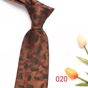 Men brown jacquard necktie 8cm business formal silk tie classic leaf pattern work accessory