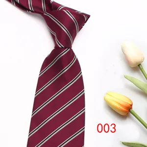 Burgundy striped men's tie, classic business formal wear accessory detail shot.