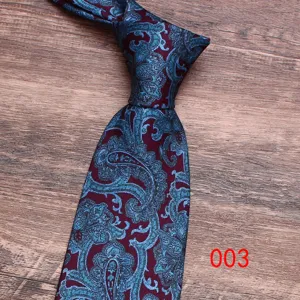 Men's silk paisley necktie in burgundy and teal, classic 9cm wedding business suit tie.