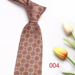 Mens business formal tie with floral pattern, brown necktie for wedding suit and office wear.