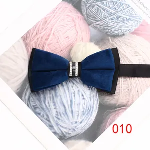 Papillon in velluto blu da uomo matrimonio fotografia elegante spilla in metallo cristallo