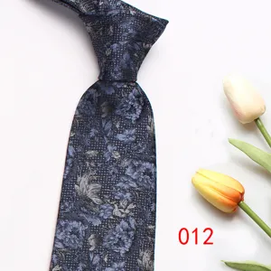 Men's dark blue floral pattern necktie for business wedding formal suit accessories elegant tie