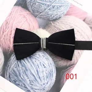 Farfallina nera in velluto da uomo con catena d'argento matrimonio sposo moda elegante