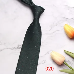 Men's dark green business tie, retro striped polyester silk necktie for formal office wear.