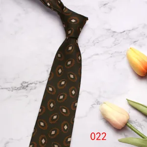 Classic dark green men business tie with vintage diamond pattern, elegant silk polyester necktie.