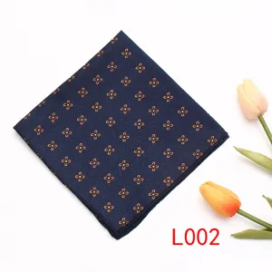 Pañuelo de bolsillo azul para hombre con motivo floral naranja para traje formal