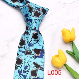 Mens fashion blue shark printed necktie for business and daily wear, stylish accessory.