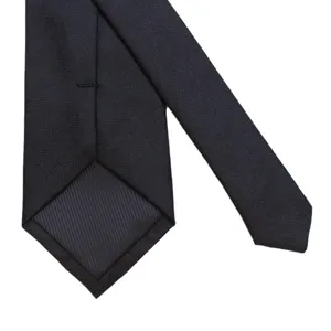 Classic black solid color polyester men's business casual tie for daily office and formal wear.