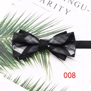 Pajarita de cuadros negro y gris para hombre, elegante accesorio de poliéster para bodas.