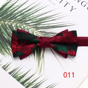 Detailed showcase of stylish double layer men bow tie with exquisite floral pattern design.