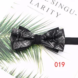 Elegante pajarita negra para hombre con estampado de cachemira y poliester para bodas