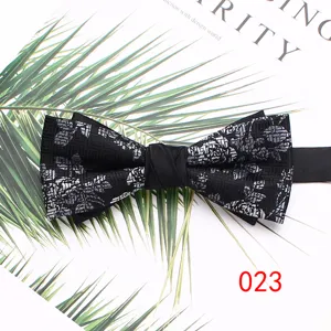 Men's double layer black silver patterned bow tie, perfect for weddings, parties, and formal events.