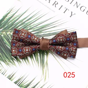 Mens brown patterned bow tie double layer vintage floral design for formal wedding wear