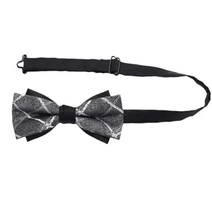 Clásico pajarita de cuadros blanco y negro para hombre, elegante accesorio de camisa de boda.
