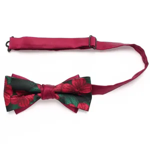 Men wine red floral bow tie double layer adjustable necktie wedding party groom suit accessory
