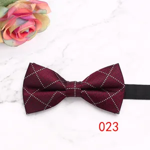 British style burgundy plaid men's bow tie, elegant wedding business suit shirt neckwear.