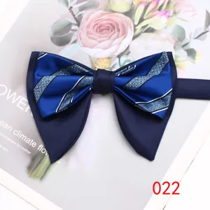 Men horn bow tie double layer blue striped fashion retro suit banquet accessories for men stylish