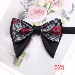 Classic men's double layer horn bow tie vintage floral pattern formal business suit accessory